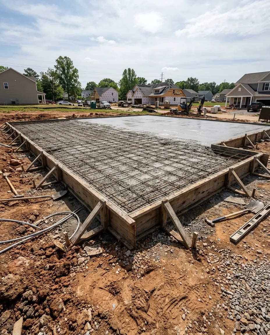Poured residential foundation slab in Oklahoma City